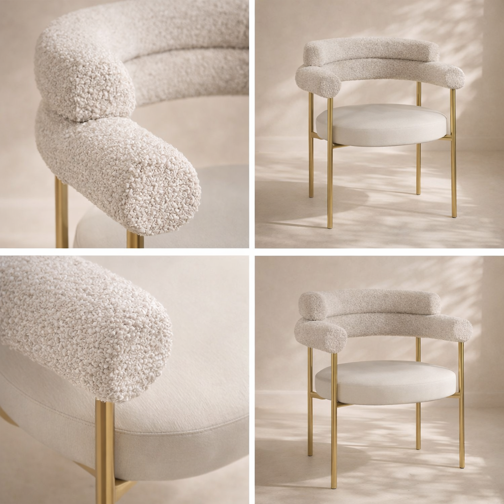 Blake Boucle Fabric and Vegan Leather Dining Chair (set of 2)