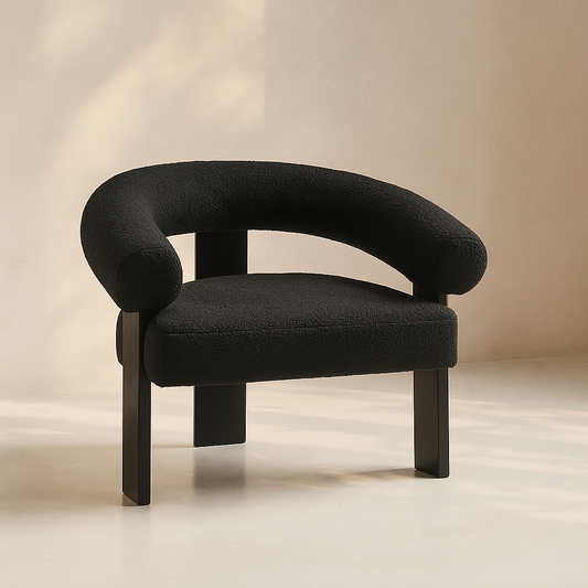 Winston Boucle Fabric Accent Chair (Black Wood)