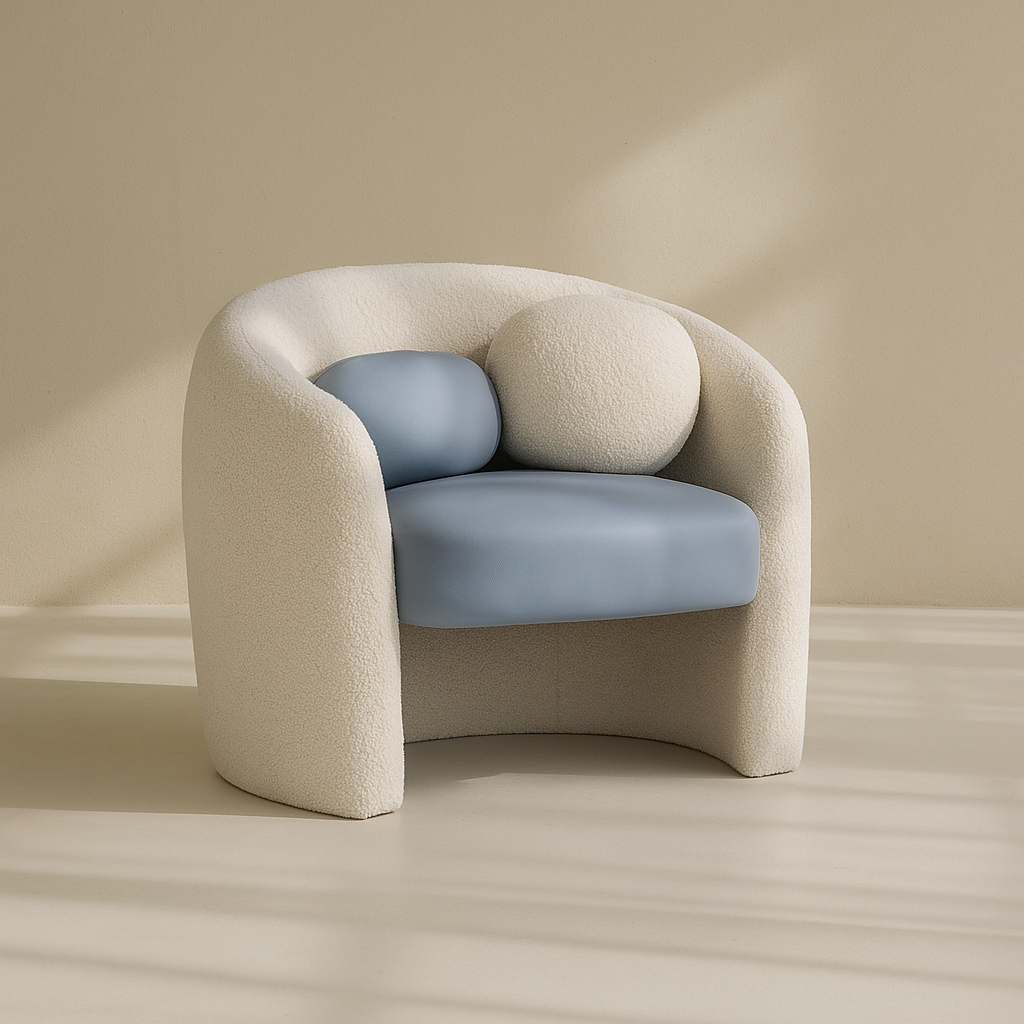 Acadia Boucle Fabric and Vegan Leather Accent Chair