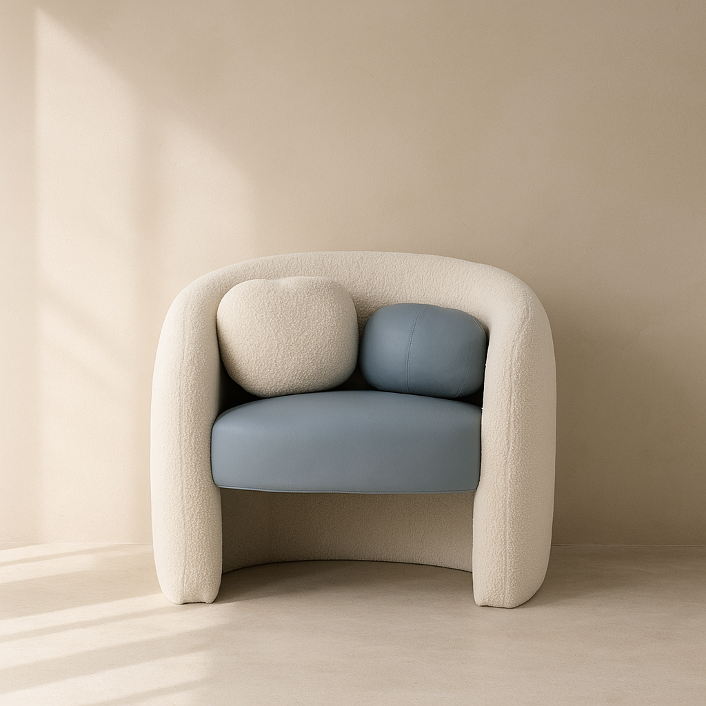 Acadia Boucle Fabric and Vegan Leather Accent Chair