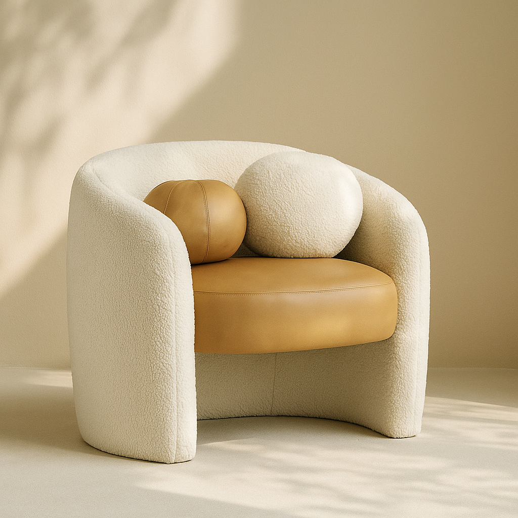 Acadia Boucle Fabric and Vegan Leather Accent Chair