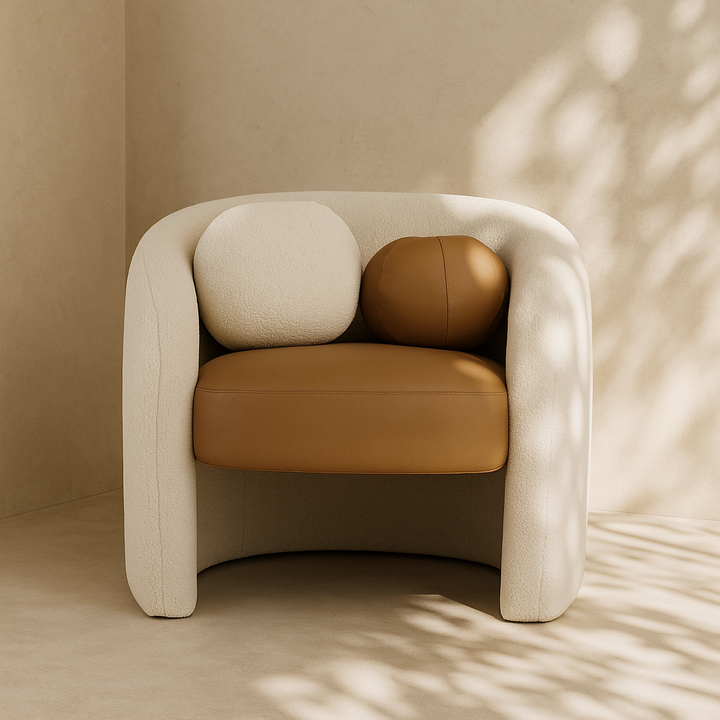 Acadia Boucle Fabric and Vegan Leather Accent Chair