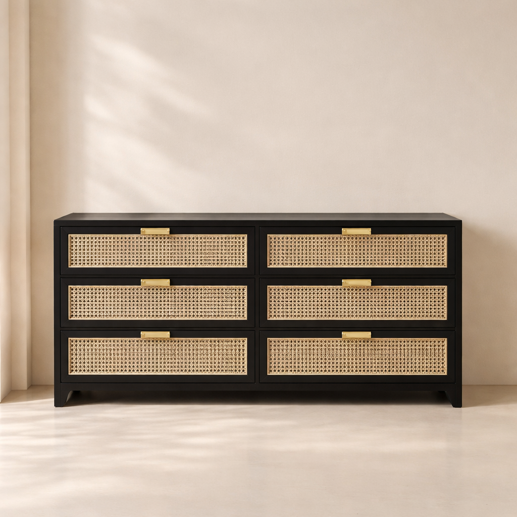 Sage solid Wood and Natural Cane Dresser