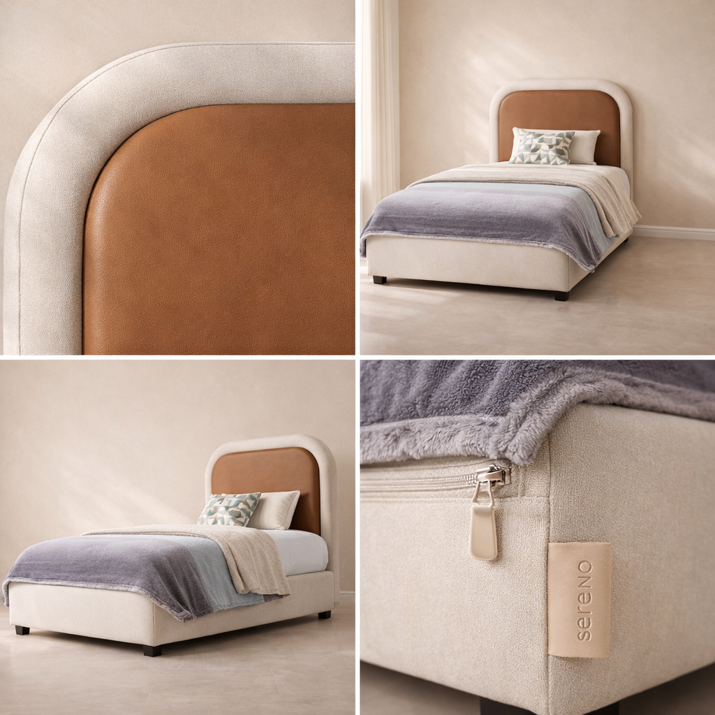 Blake Vegan Leather and Linen Fabric Bed