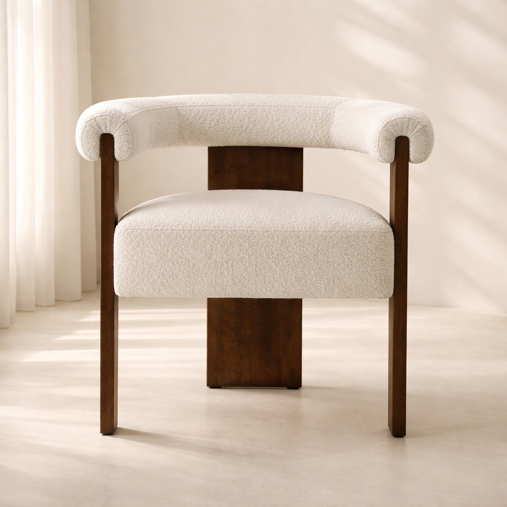 Barrel Boucle Fabric Dining Chair
