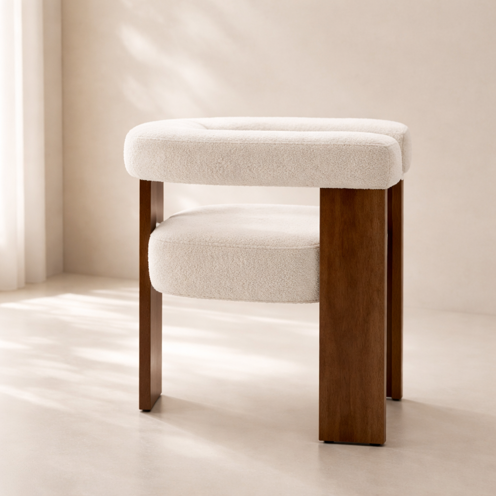 Barrel Boucle Fabric Dining Chair