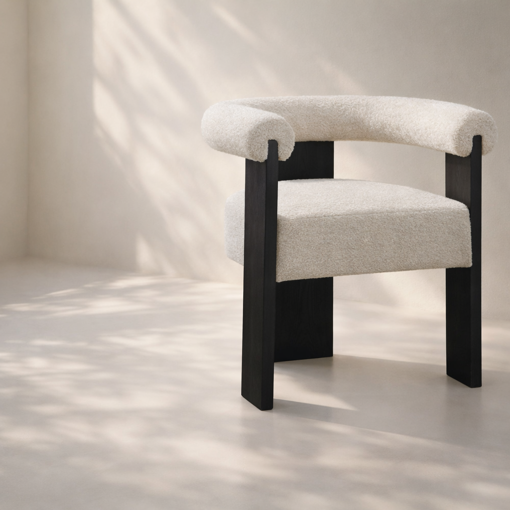 Barrel Boucle Fabric Dining Chair