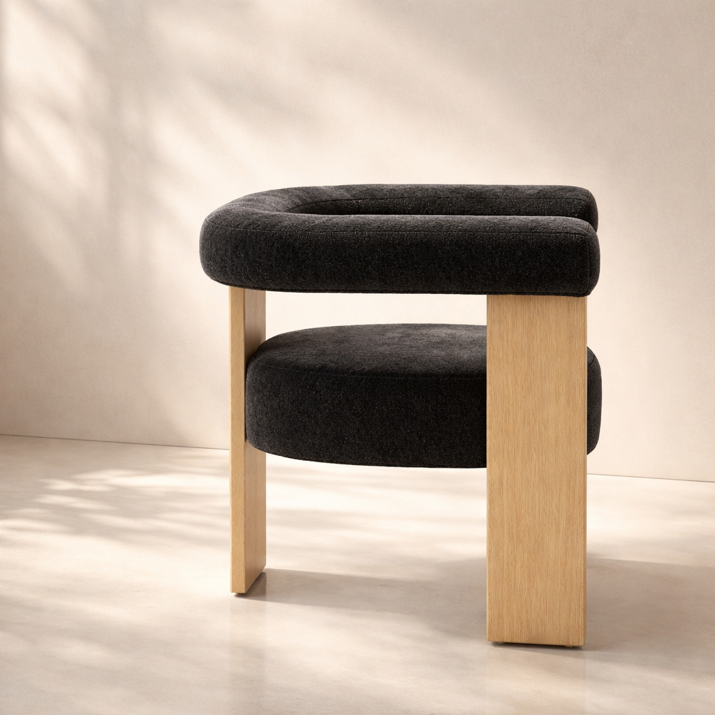 Barrel Boucle Fabric Dining Chair