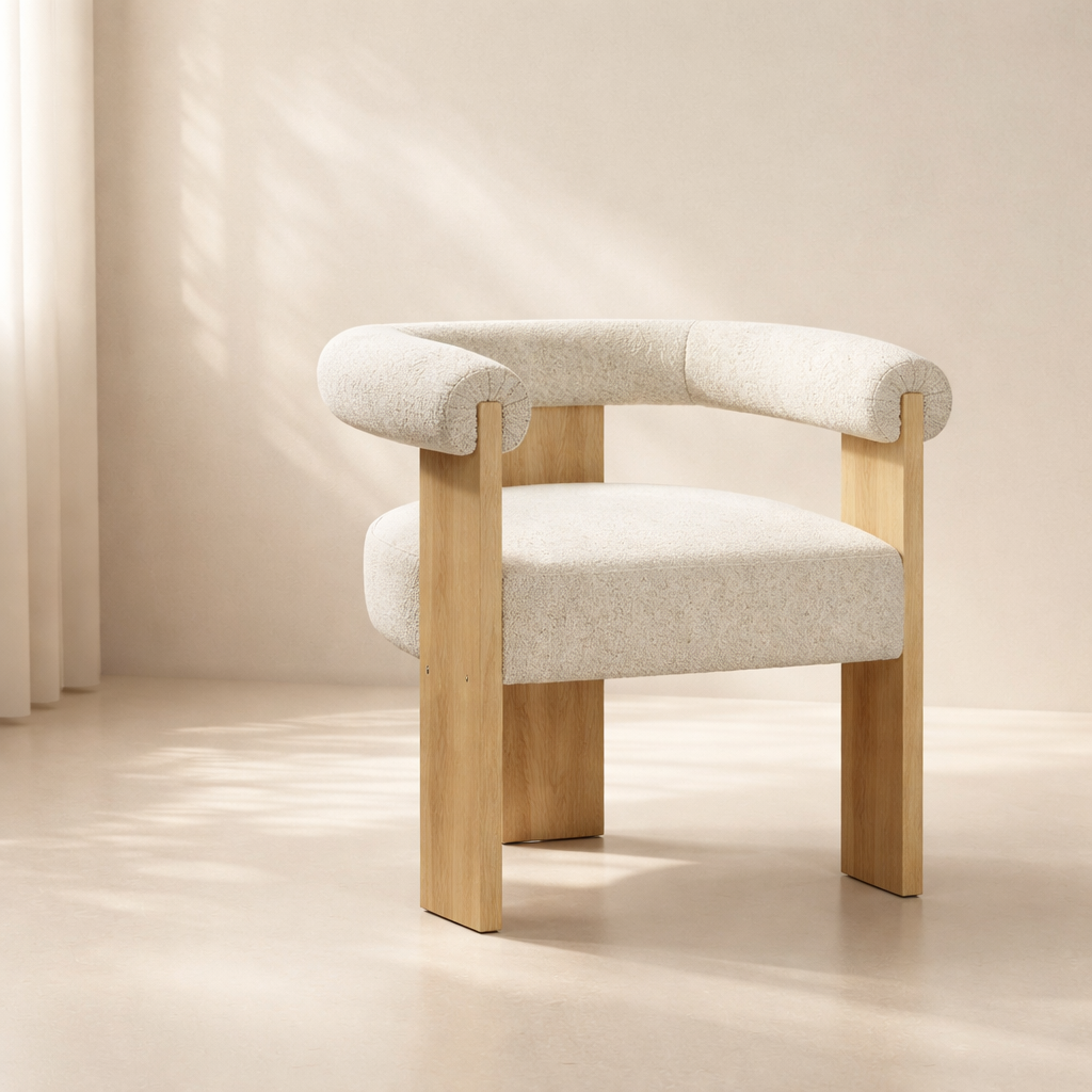 Barrel Boucle Fabric Dining Chair