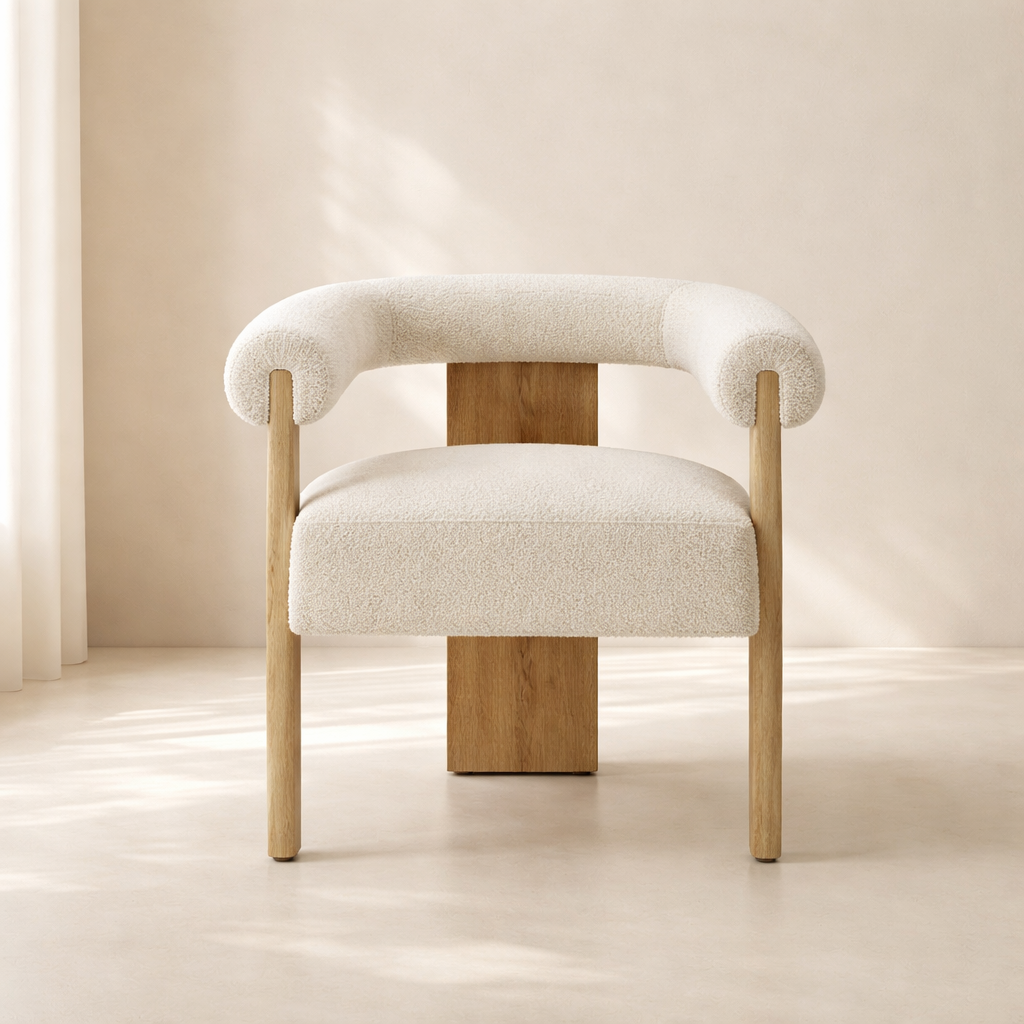 Barrel Boucle Fabric Dining Chair