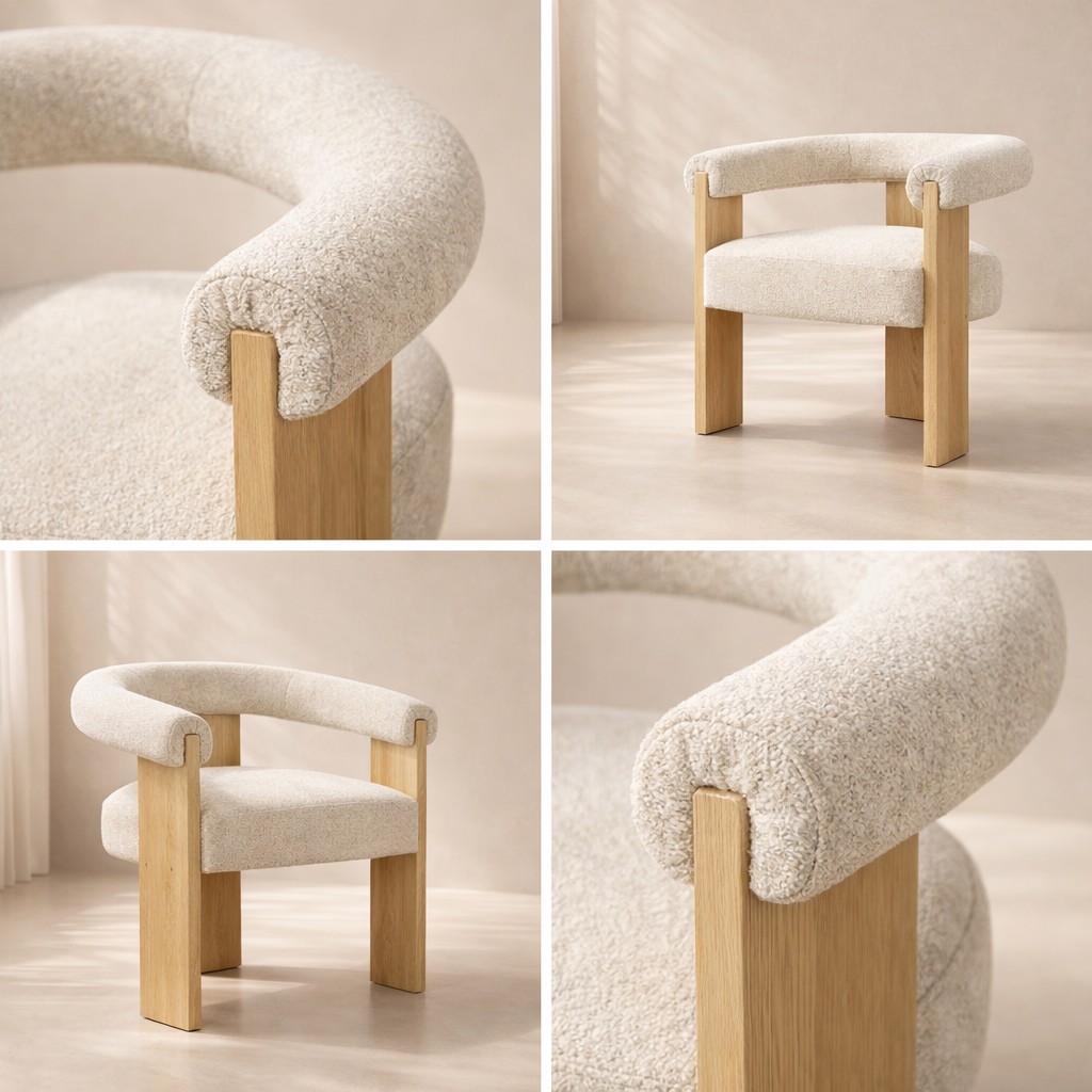 Barrel Boucle Fabric Dining Chair