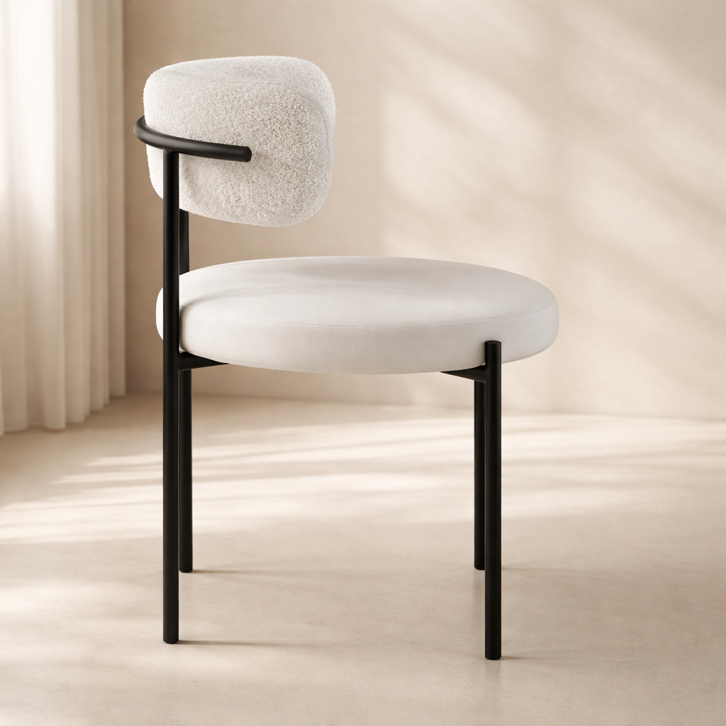 Beacon Vegan Leather and Boucle Fabric Upholstered Dining Chair (set of 2)