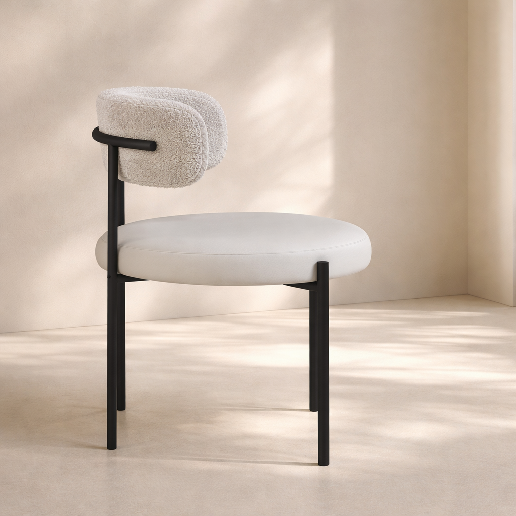 Beacon Vegan Leather and Boucle Fabric Upholstered Dining Chair (set of 2)