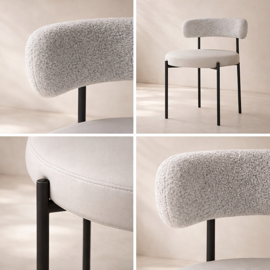 Beacon Vegan Leather and Boucle Fabric Upholstered Dining Chair (set of 2)