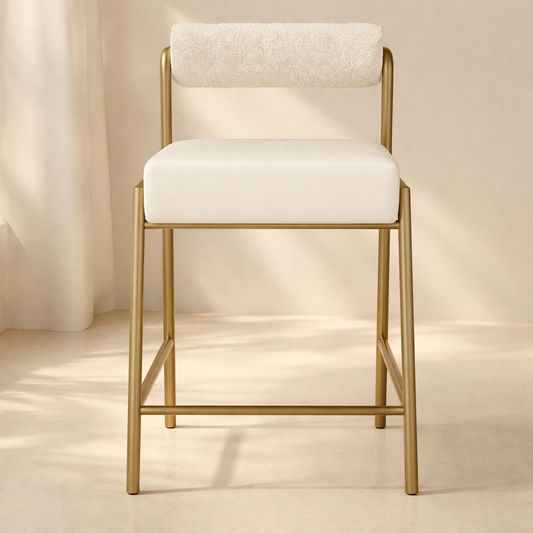 Carly Boucle Fabric And Vegan Leather Upholstered Counter Stool